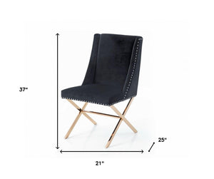 Homeroots Black Velvet And Rose Gold Nailhead Modern Dining Chair  Metal 472166