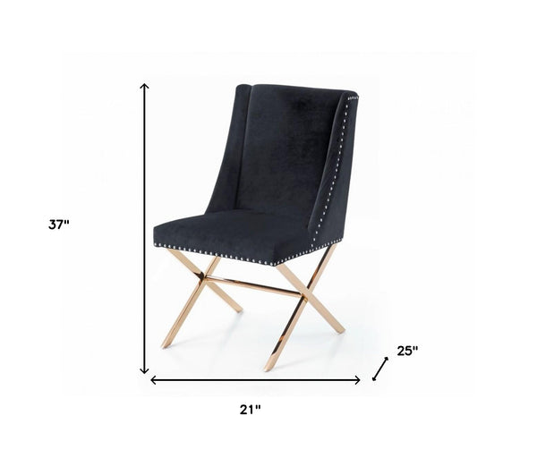Homeroots Black Velvet And Rose Gold Nailhead Modern Dining Chair  Metal 472166