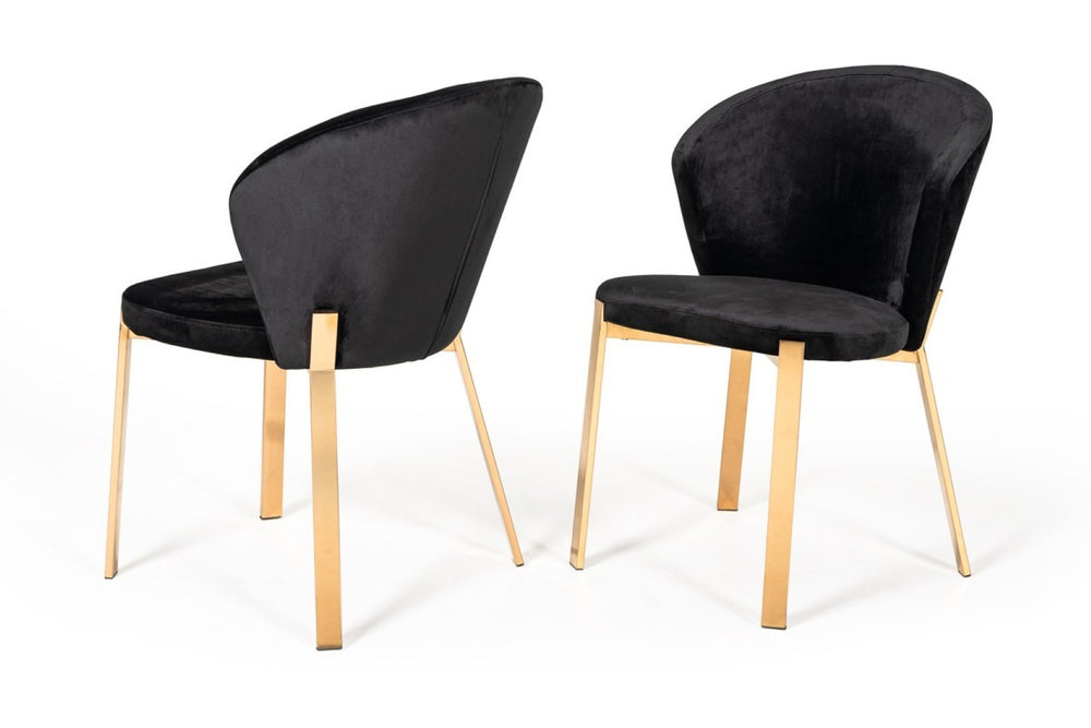 HomeRoots Set of Two Elegant Black Velvet Wing Back Chairs with Champagne Legs for Dining & Accent Use 472168