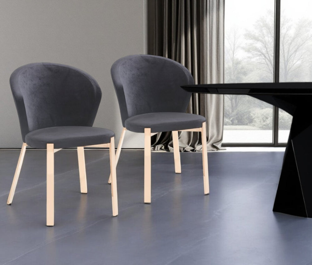HomeRoots Set of Two Elegant Black Velvet Wing Back Chairs with Champagne Legs for Dining & Accent Use 472168
