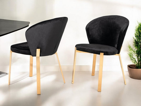 Homeroots Set Of Two Black And Champagne Upholstered Velvet Wing Back Dining Side Chairs  Metal 472168