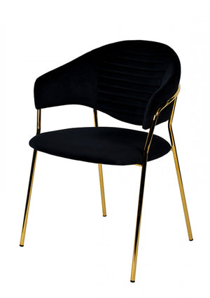 Homeroots Set Of Two Black Gold Velvet Modern Dining Chairs  Metal 472172