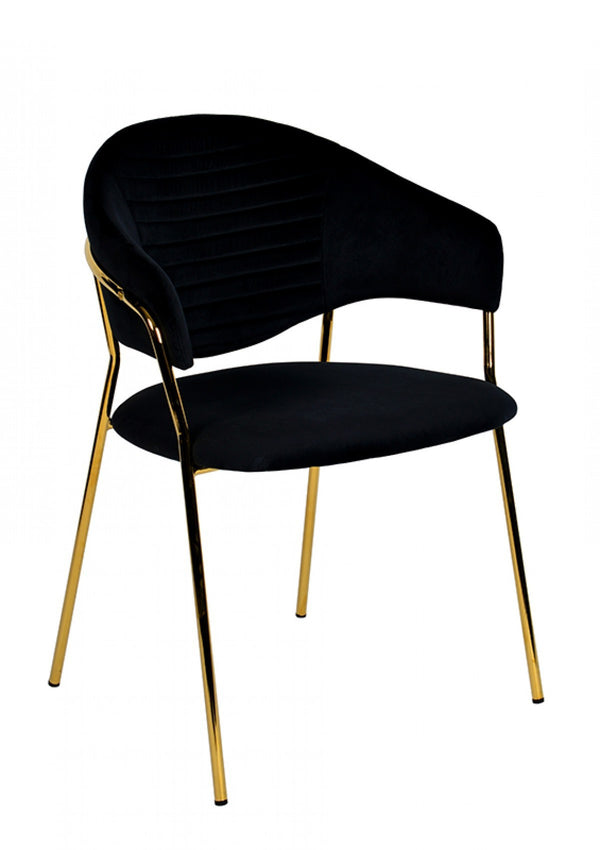 Homeroots Set Of Two Black Gold Velvet Modern Dining Chairs  Metal 472172