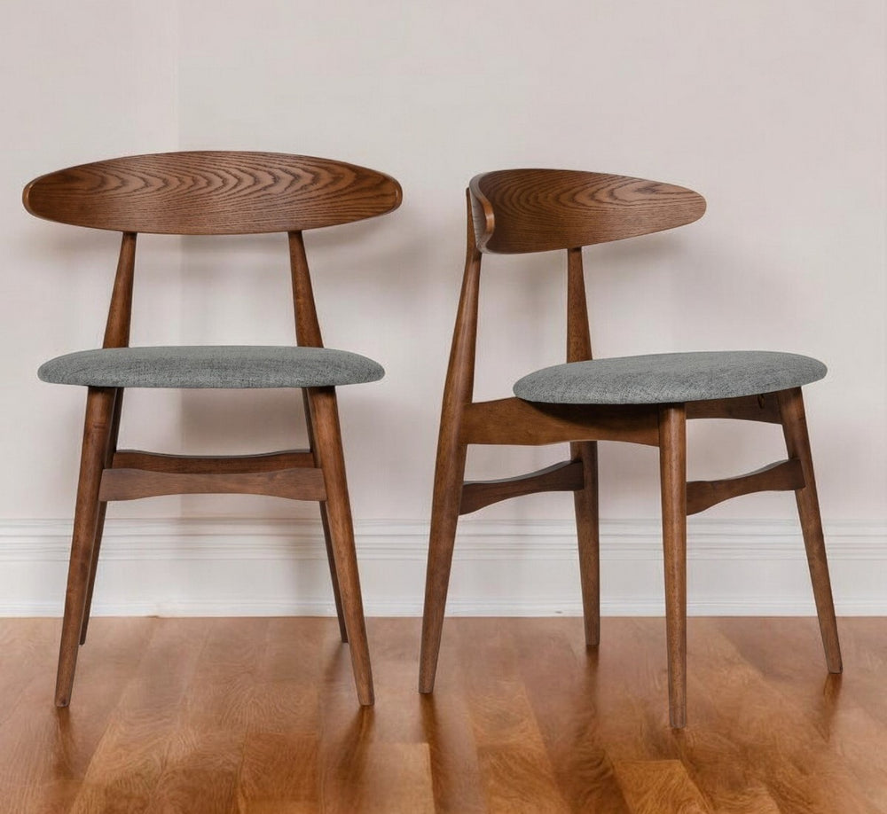 Homeroots Set Of Two Gray And Brown Upholstered Fabric Wishbone Back Dining Side Chairs  Wood 472174