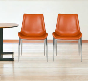 Homeroots Set Of Two Cognac Faux Leather Modern Dining Chairs  Metal And Wood 472175