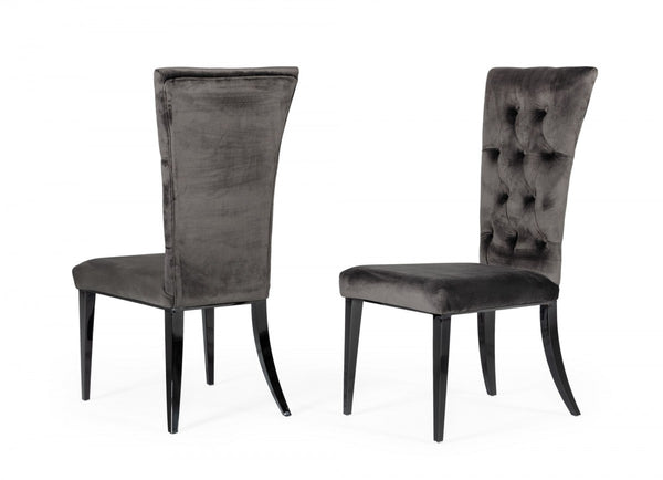 Homeroots Set Of Two Gray And Black Upholstered Velvet Dining Side Chairs  Metal 472176