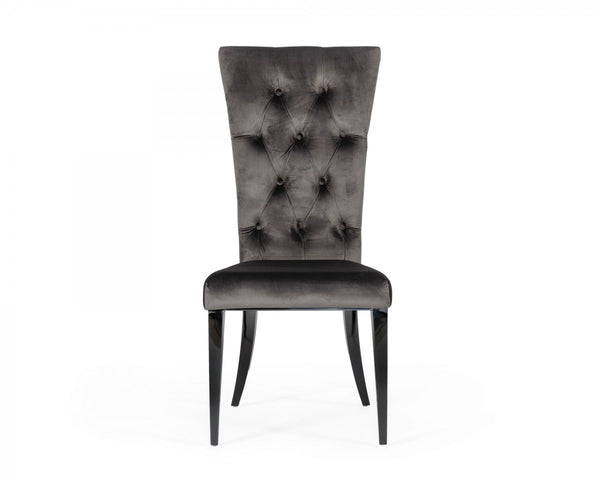 Homeroots Set Of Two Gray And Black Upholstered Velvet Dining Side Chairs  Metal 472176