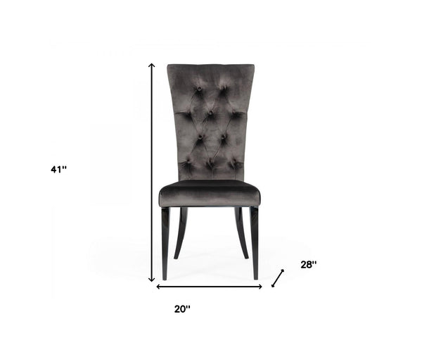Homeroots Set Of Two Gray And Black Upholstered Velvet Dining Side Chairs  Metal 472176