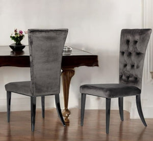 Homeroots Set Of Two Gray And Black Upholstered Velvet Dining Side Chairs  Metal 472176