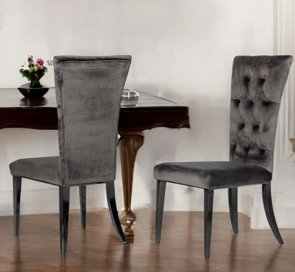 Homeroots Set Of Two Gray And Black Upholstered Velvet Dining Side Chairs  Metal 472176