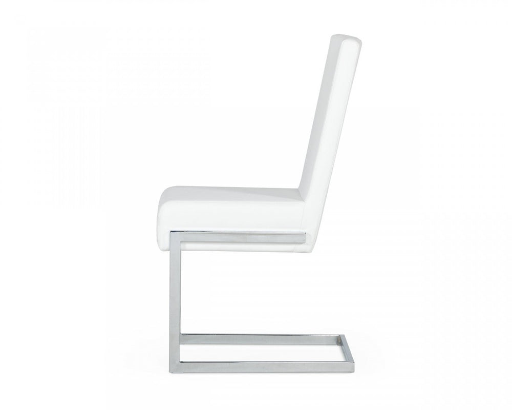 Homeroots Set Of Two White Silver Modern Dining Chairs  Metal 472178
