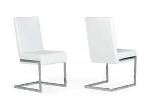 Homeroots Set Of Two White Silver Modern Dining Chairs  Metal 472178