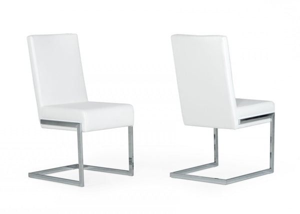 Homeroots Set Of Two White Silver Modern Dining Chairs  Metal 472178