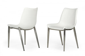 Homeroots Set Of Two White Faux Leather Modern Dining Chairs  Metal 472182