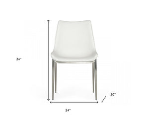 Homeroots Set Of Two White Faux Leather Modern Dining Chairs  Metal 472182