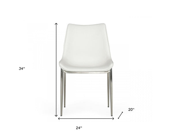 Homeroots Set Of Two White Faux Leather Modern Dining Chairs  Metal 472182