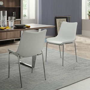 HomeRoots Set of Two Contemporary White Faux Leather Dining Chairs with Silver Legs for Versatile Use 472182