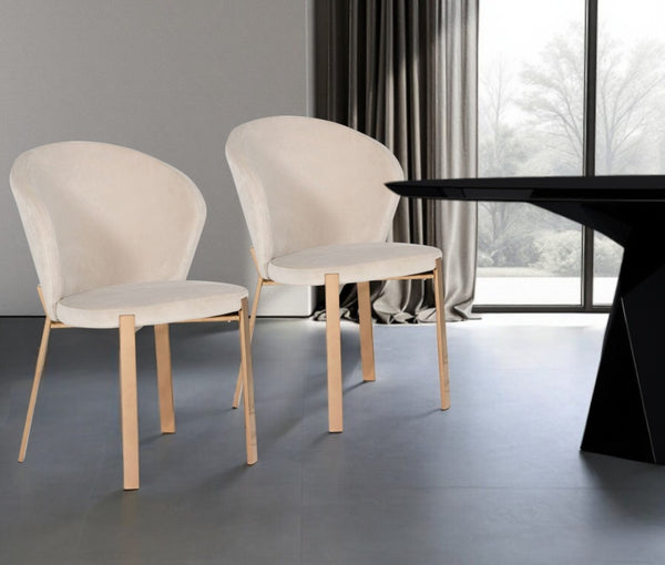 HomeRoots Set of Two Elegant Beige Velvet Wing Back Dining Chairs - Luxurious Comfort for Any Space 472183