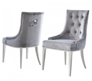 Homeroots Set Of Two Grey Velvet Tufted Dining Chairs  Metal 472184