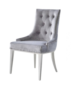 Homeroots Set Of Two Grey Velvet Tufted Dining Chairs  Metal 472184