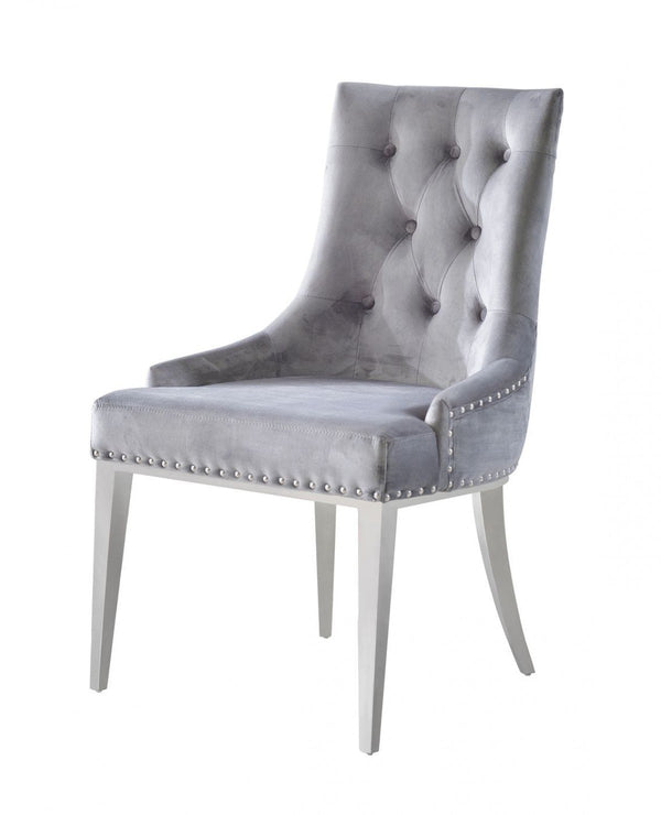 Homeroots Set Of Two Grey Velvet Tufted Dining Chairs  Metal 472184