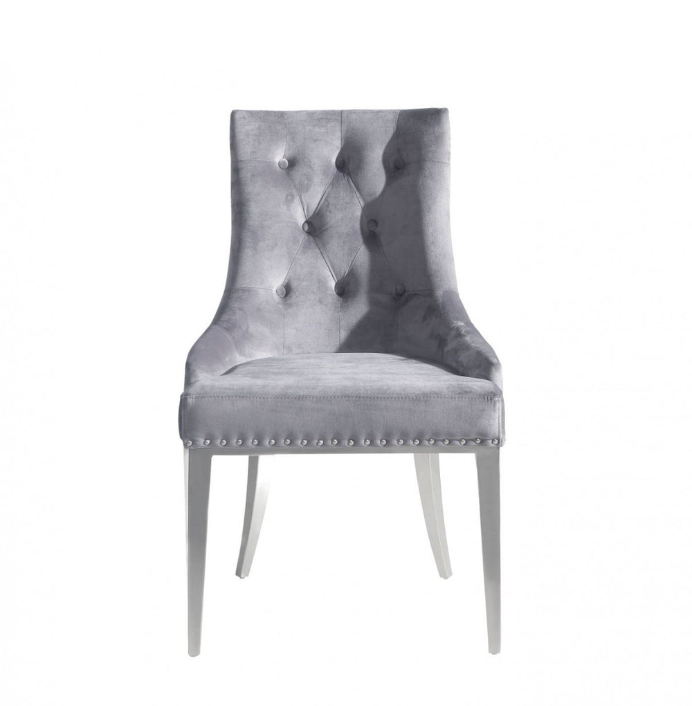 Homeroots Set Of Two Grey Velvet Tufted Dining Chairs  Metal 472184