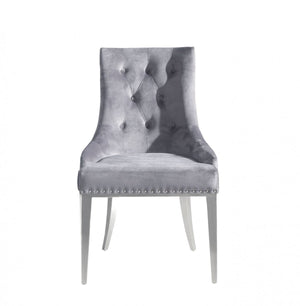 Homeroots Set Of Two Grey Velvet Tufted Dining Chairs  Metal 472184