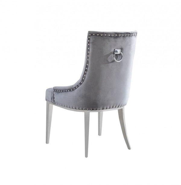 Homeroots Set Of Two Grey Velvet Tufted Dining Chairs  Metal 472184