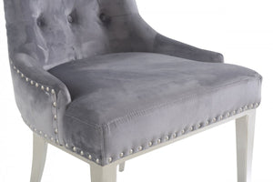 Homeroots Set Of Two Grey Velvet Tufted Dining Chairs  Metal 472184