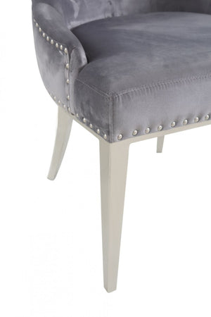 Homeroots Set Of Two Grey Velvet Tufted Dining Chairs  Metal 472184