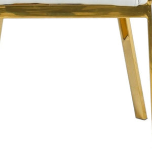 HomeRoots White Upholstered Faux Leather Dining Arm Chair with Gold Metal Legs - Modern Comfort & Style! 472186