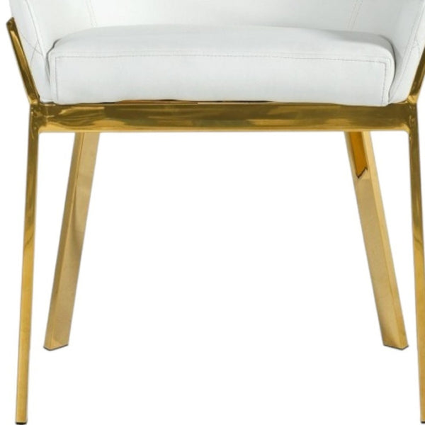HomeRoots White Upholstered Faux Leather Dining Arm Chair with Gold Metal Legs - Modern Comfort & Style! 472186
