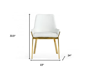 HomeRoots White Upholstered Faux Leather Dining Arm Chair with Gold Metal Legs - Modern Comfort & Style! 472186