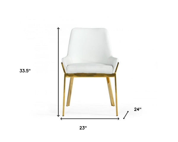 HomeRoots White Upholstered Faux Leather Dining Arm Chair with Gold Metal Legs - Modern Comfort & Style! 472186