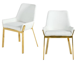 HomeRoots White Upholstered Faux Leather Dining Arm Chair with Gold Metal Legs - Modern Comfort & Style! 472186