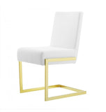 Set of Two White Gold Modern Dining Chairs - Stylish Comfort with High Back & Chic Faux Leather Design