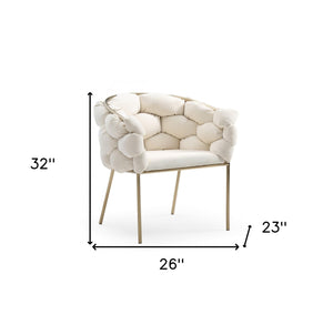 Homeroots White And Brass Upholstered Fabric Dining Arm Chair  Metal 472195