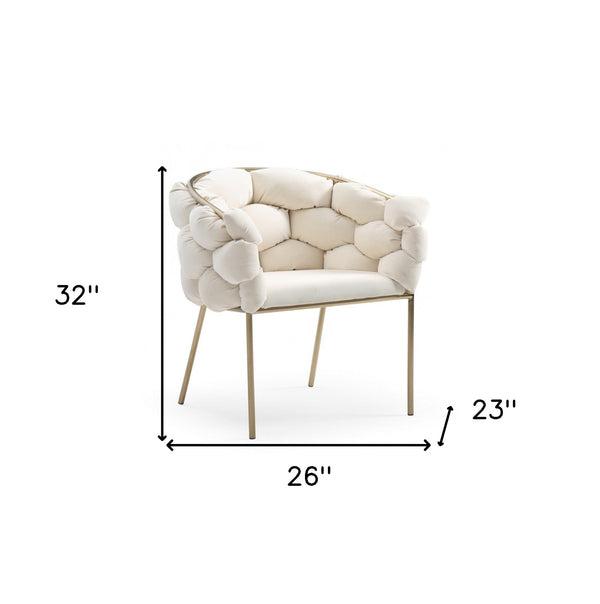 Homeroots White And Brass Upholstered Fabric Dining Arm Chair  Metal 472195