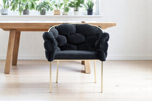 HomeRoots Black Upholstered Fabric Dining Arm Chair with Brass Frame - Chic Comfort for Any Space 472196