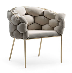 HomeRoots Tufted Gray Velvet Arm Chair with Brass Legs - Elegant Seating for Dining Room & Living Spaces 472197