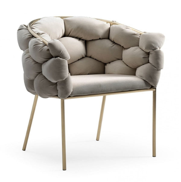 HomeRoots Tufted Gray Velvet Arm Chair with Brass Legs - Elegant Seating for Dining Room & Living Spaces 472197