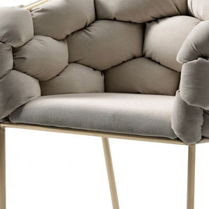 Homeroots Tufted Gray And Brass Upholstered Velvet Dining Arm Chair  Metal 472197