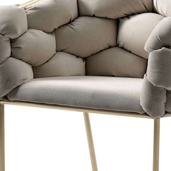 Homeroots Tufted Gray And Brass Upholstered Velvet Dining Arm Chair  Metal 472197