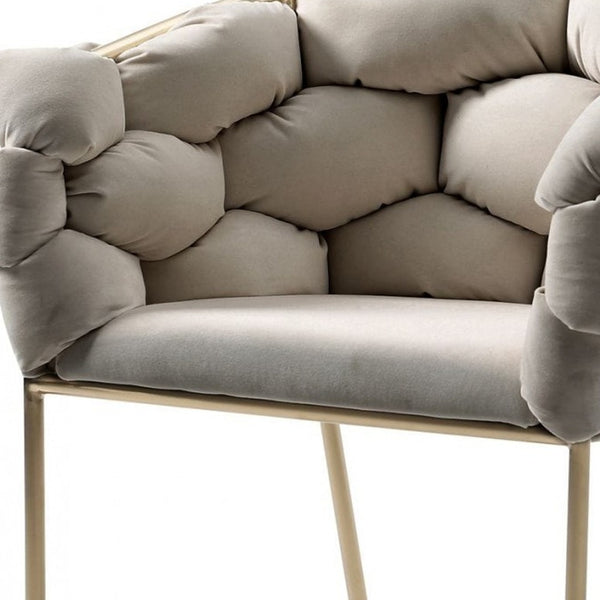 Homeroots Tufted Gray And Brass Upholstered Velvet Dining Arm Chair  Metal 472197