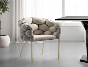 HomeRoots Tufted Gray Velvet Arm Chair with Brass Legs - Elegant Seating for Dining Room & Living Spaces 472197
