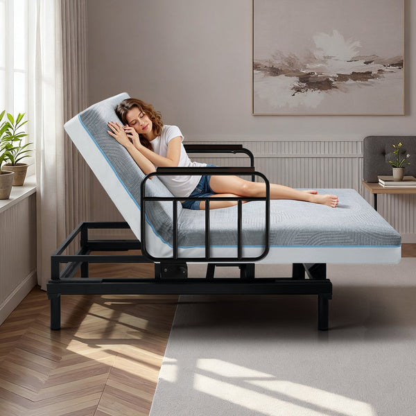 English Elm Electric Lift Bed with OKIN Motor, Memory Foam Mattress, Quiet 50,000-Cycle Frame, Fall-Safe Rails Black,Grey W2699S00061