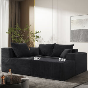 English Elm 4-Piece Modular L-Shaped Sectional Sofa with Corduroy Upholstery, Convertible Chaise, Pillows Included Black W3163S00038