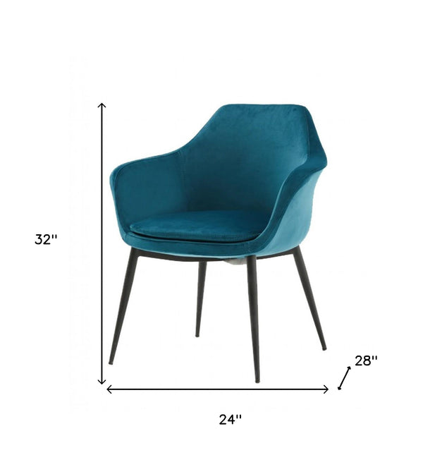 Homeroots Teal Blue And Black Upholstered Fabric Dining Arm Chair  Metal 472201
