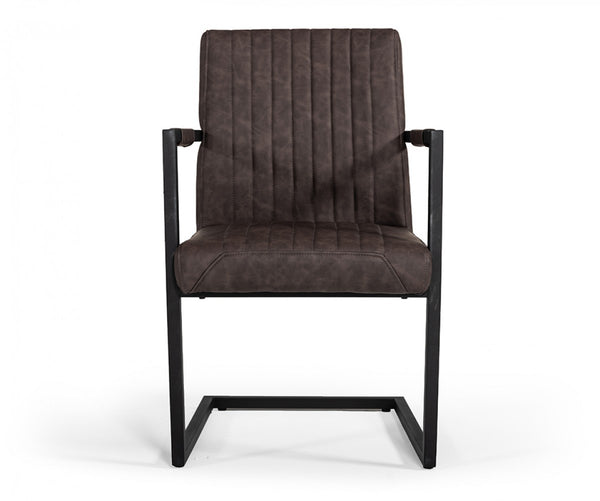 Homeroots Set Of Two Brown Faux Leather Dining Chairs  Metal 472202