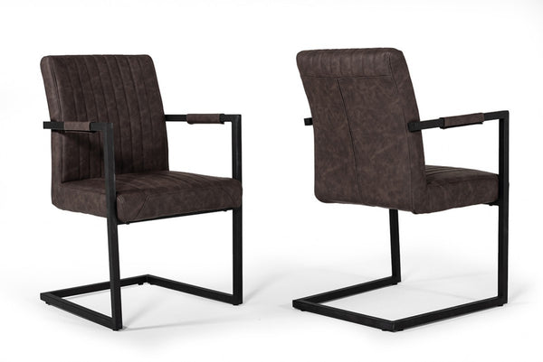 Homeroots Set Of Two Brown Faux Leather Dining Chairs  Metal 472202